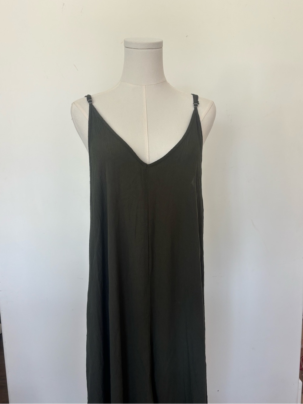 lovestitch Olive Green Maxi Slip Dress with Adjustable Straps